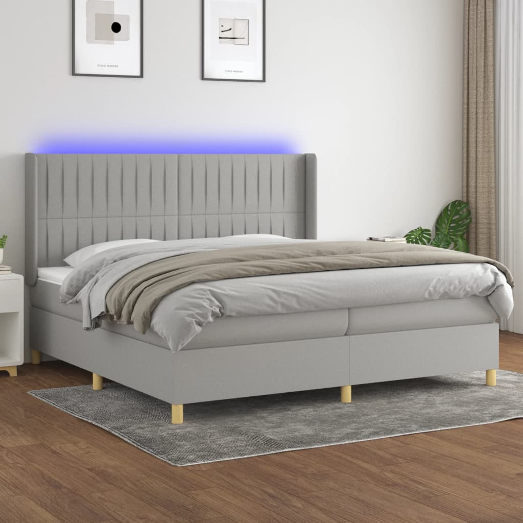 Sommier à lattes de lit matelas LED Gris clair 200x200 cm Tissu