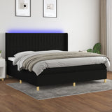 Sommier à lattes de lit matelas et LED Noir 200x200 cm Tissu