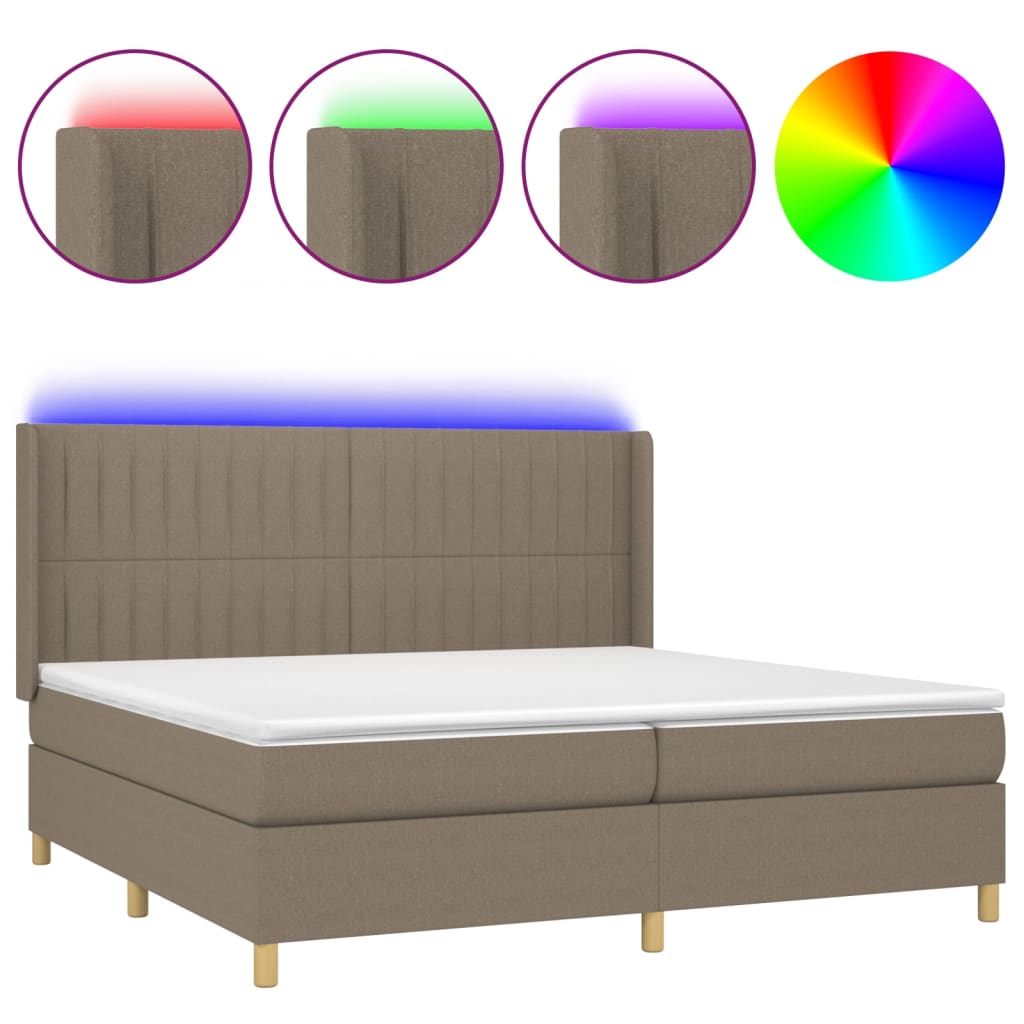 Sommier à lattes de lit matelas et LED Taupe 200x200 cm Tissu