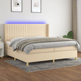 Sommier à lattes de lit matelas et LED Crème 200x200 cm Tissu