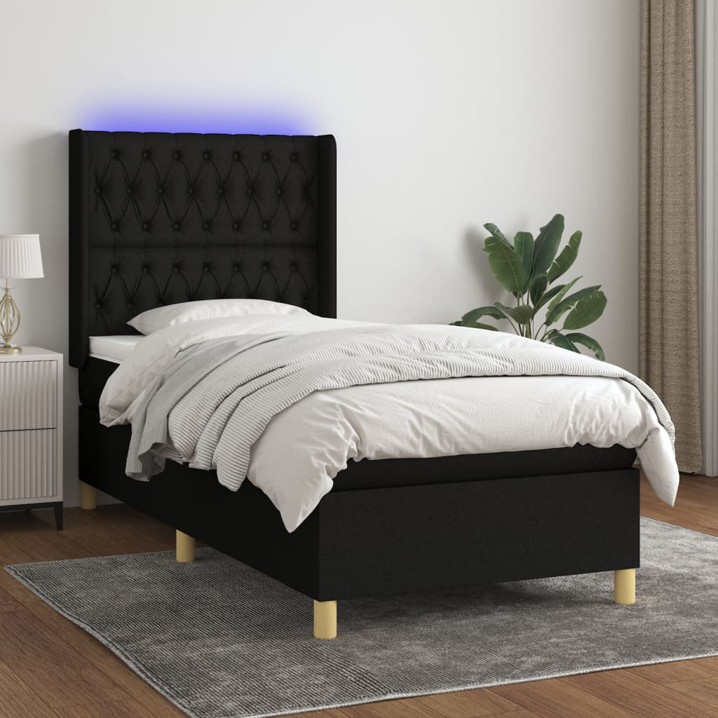 Sommier à lattes de lit matelas et LED Noir 80x200cm Tissu