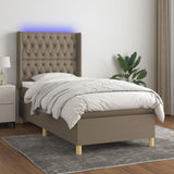 Sommier à lattes de lit matelas et LED Taupe 80x200cm Tissu