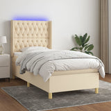 Sommier à lattes de lit matelas et LED Crème 80x200cm Tissu