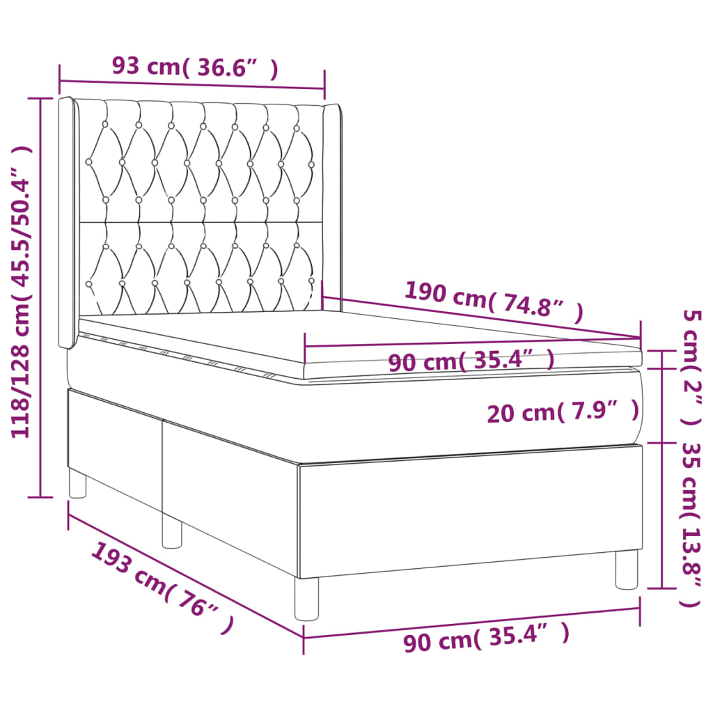 Sommier à lattes de lit matelas LED Gris foncé 90x190cm Tissu