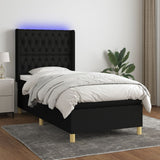 Sommier à lattes de lit matelas et LED Noir 90x190 cm Tissu