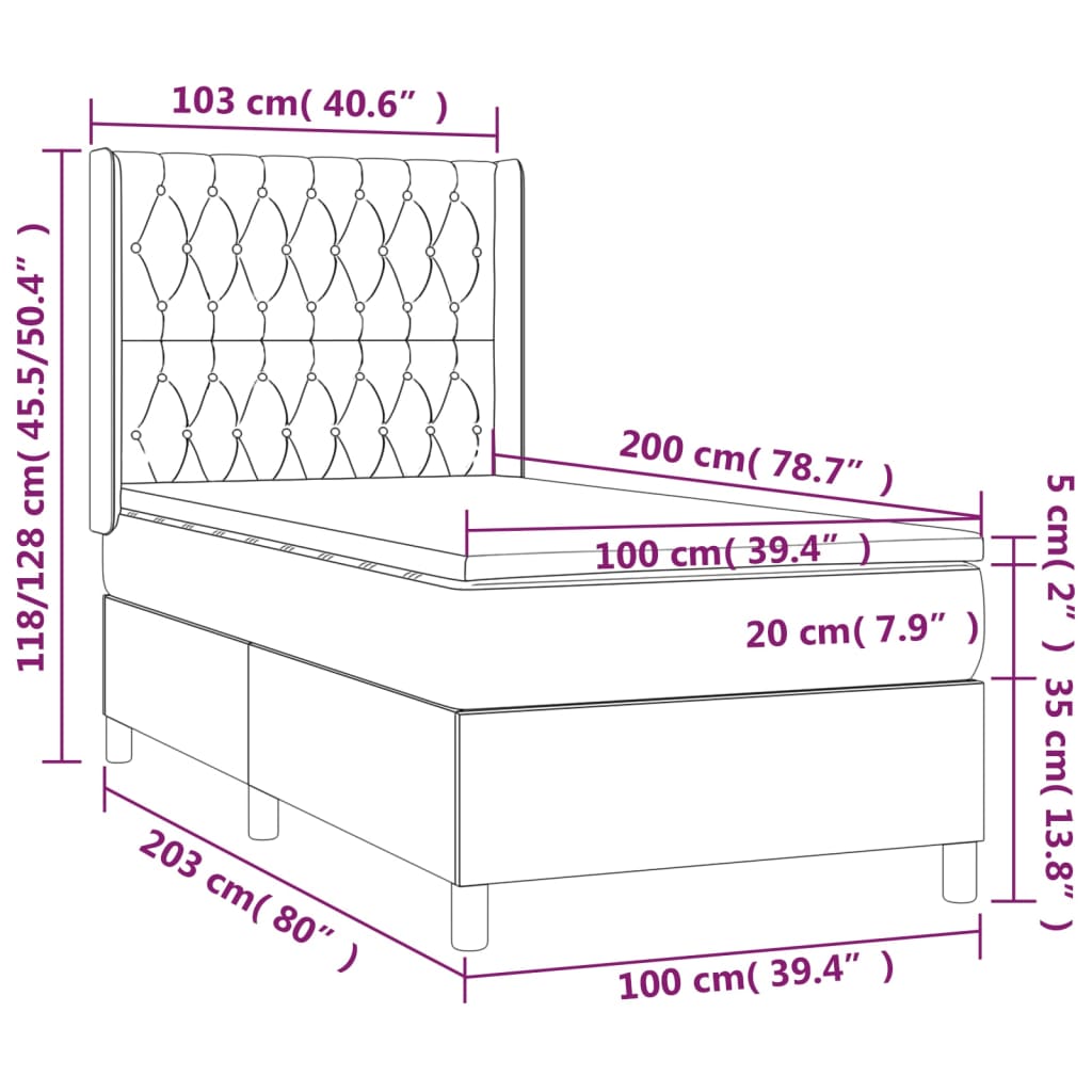 Slatted bed base LED mattress Dark gray 100x200 cm Fabric