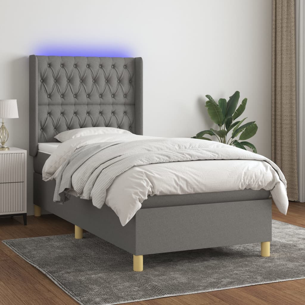 Slatted bed base LED mattress Dark gray 100x200 cm Fabric