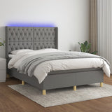 Sommier à lattes de lit matelas LED Gris foncé 140x200 cm Tissu