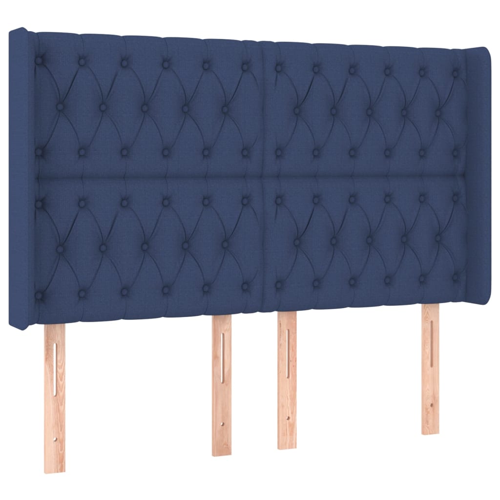 Sommier à lattes de lit matelas et LED Bleu 140x200 cm Tissu