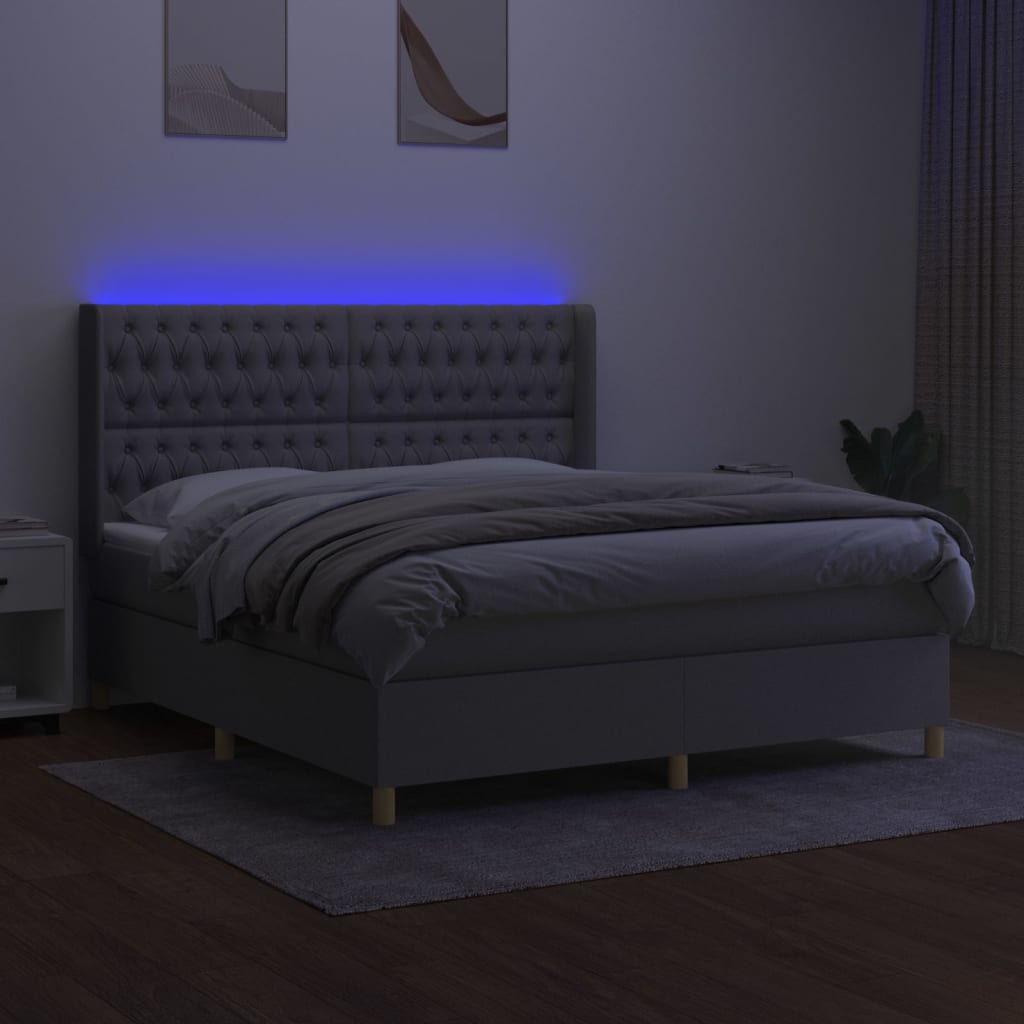 Sommier à lattes de lit matelas LED Gris clair 160x200 cm Tissu