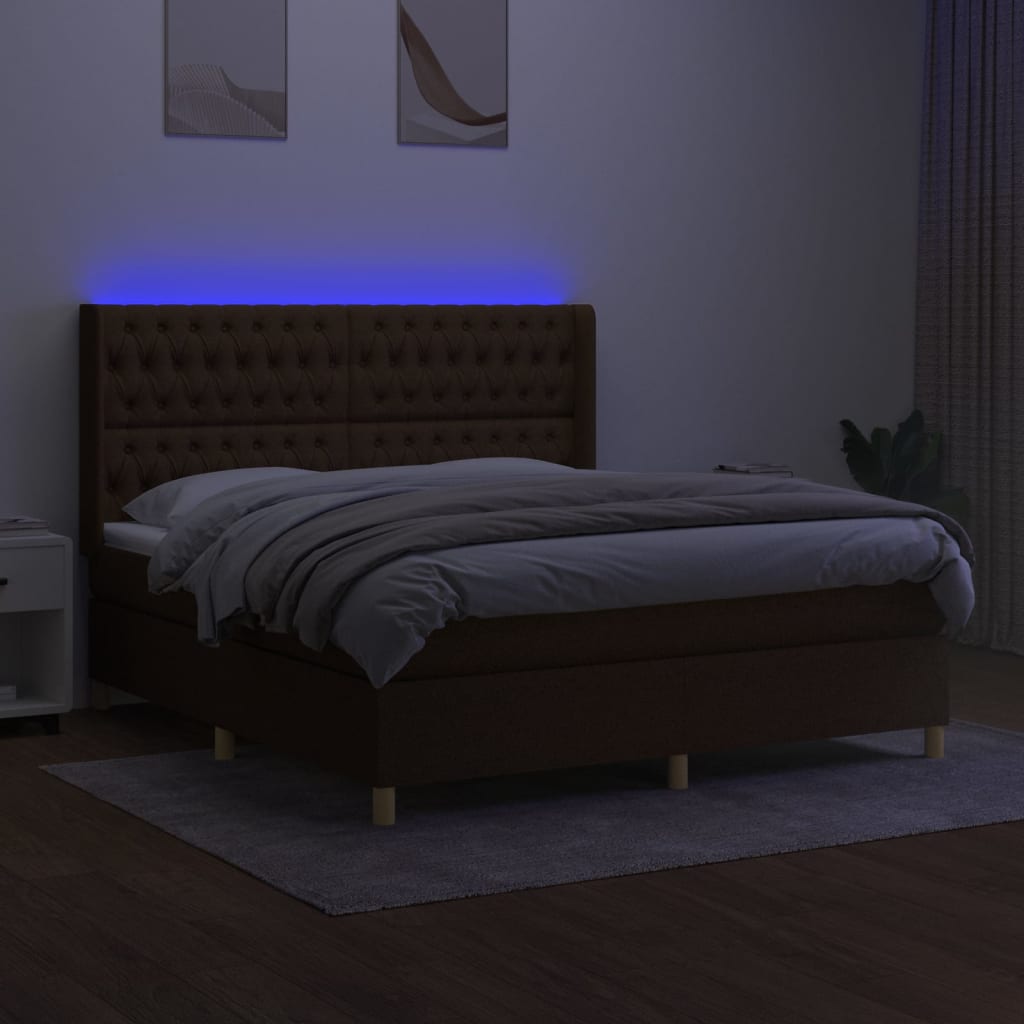 Sommier à lattes de lit matelas et LED Marron foncé 160x200 cm