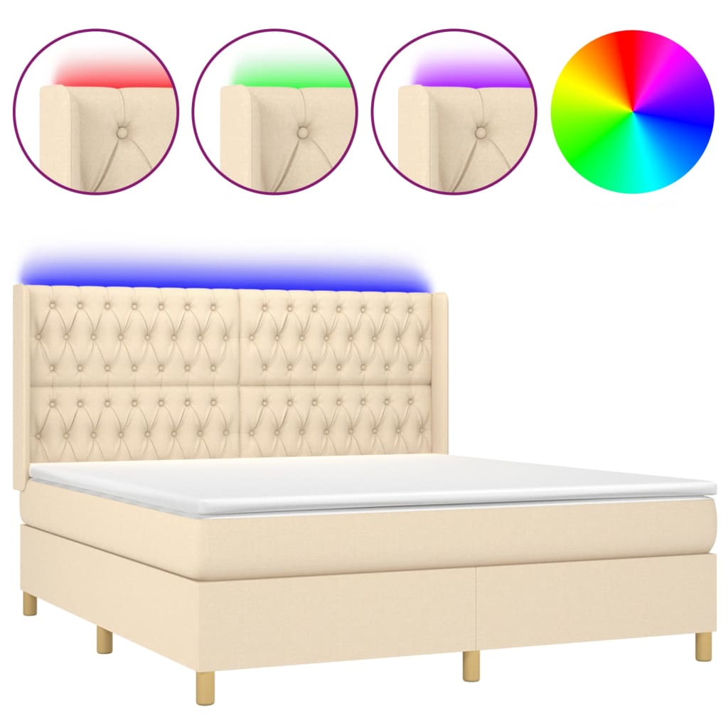 Sommier à lattes de lit matelas et LED Crème 160x200 cm Tissu