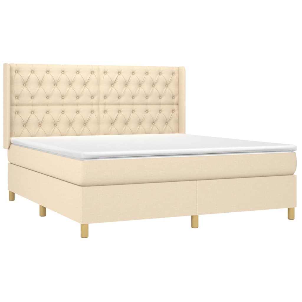 Sommier à lattes de lit matelas et LED Crème 160x200 cm Tissu