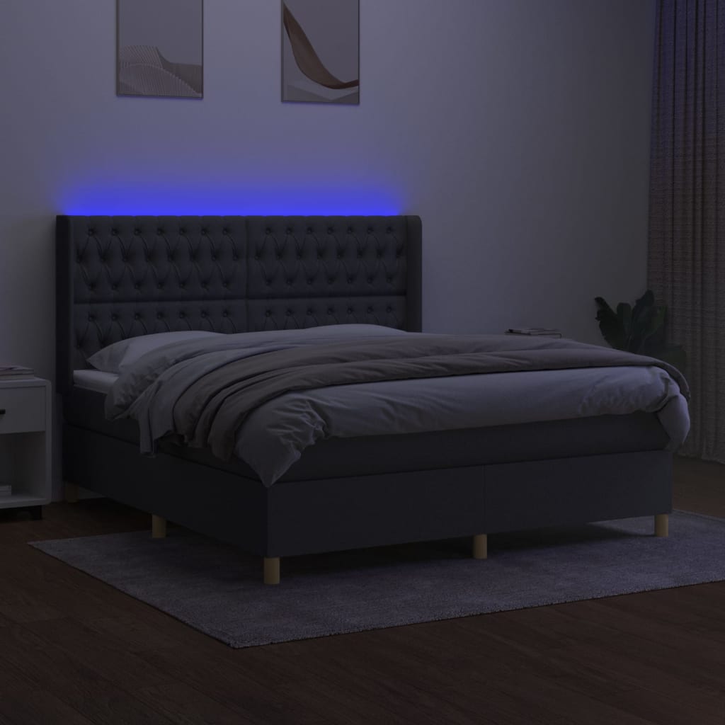 Slatted bed base LED mattress Dark gray 180x200 cm Fabric