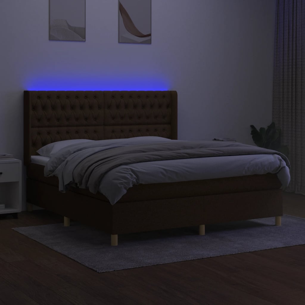 Sommier à lattes de lit matelas et LED Marron foncé 180x200cm