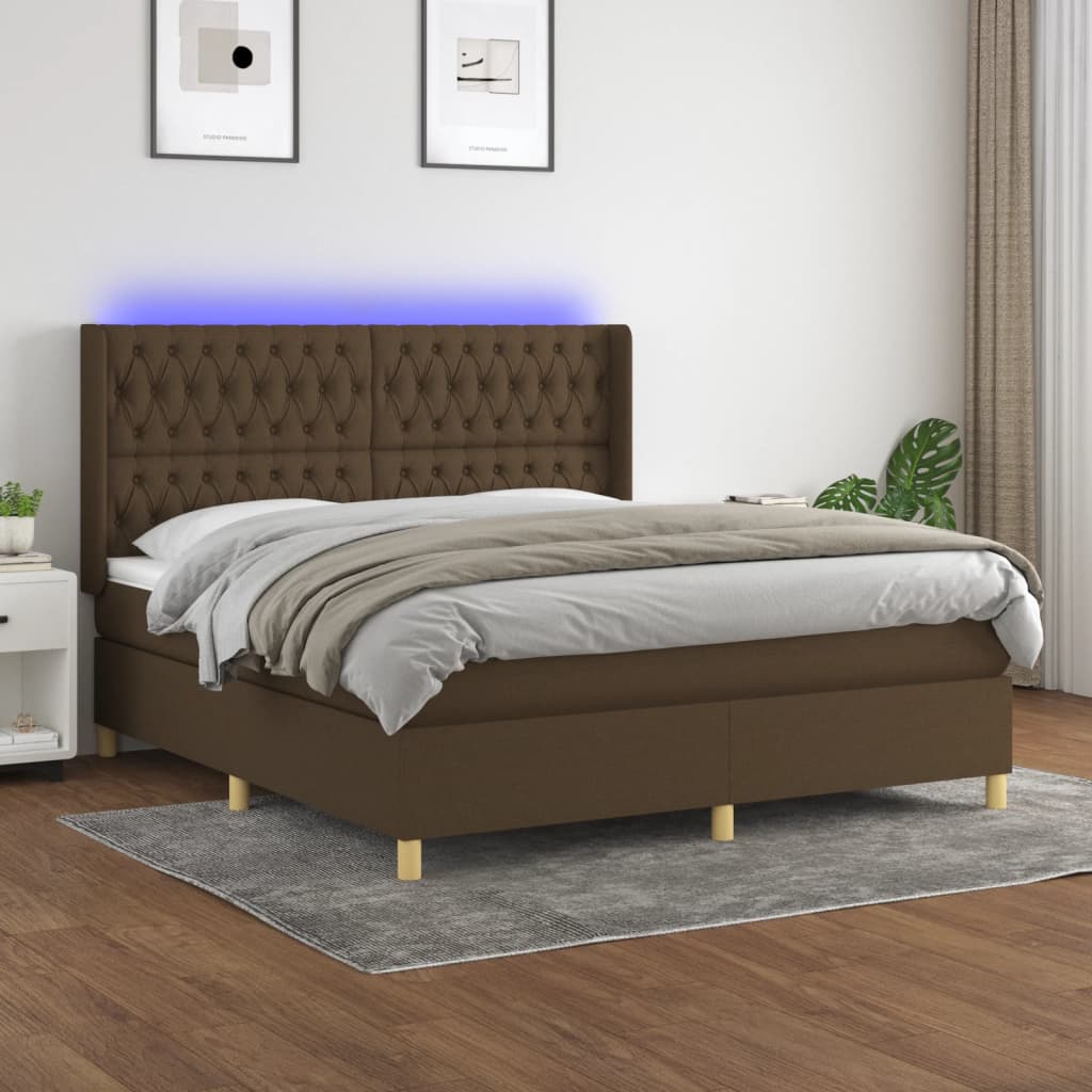 Sommier à lattes de lit matelas et LED Marron foncé 180x200cm