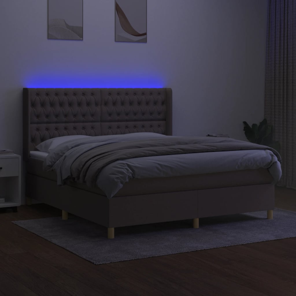 Sommier à lattes de lit matelas et LED Taupe 180x200 cm Tissu