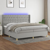 Bed slatted base LED mattress Light gray 200x200 cm Fabric