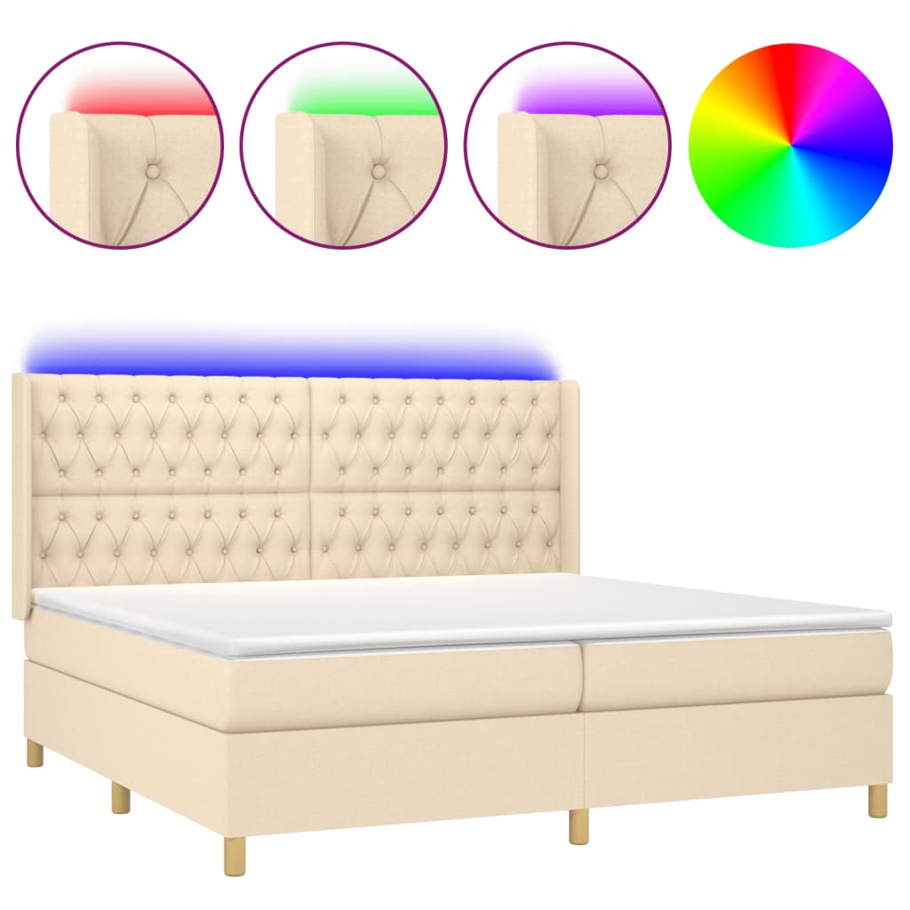 Sommier à lattes de lit matelas et LED Crème 200x200 cm Tissu