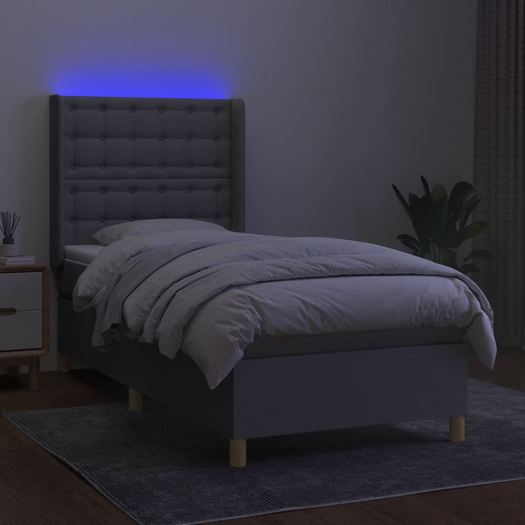 Slatted bed base LED mattress Light gray 90x200cm Fabric