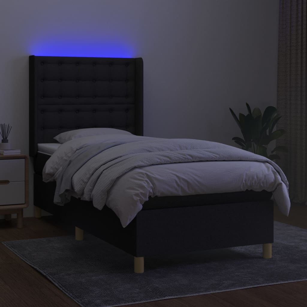 Bed slatted base mattress and LED Black 90x200 cm Fabric