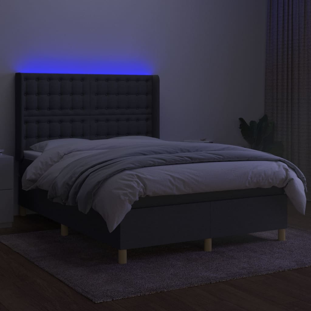 Sommier à lattes de lit matelas LED Gris foncé 140x190 cm Tissu