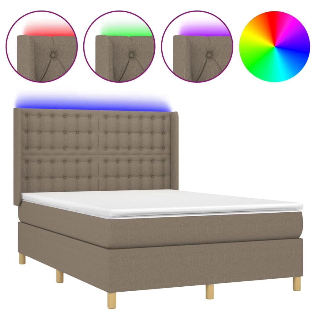 Sommier à lattes de lit matelas et LED Taupe 140x190 cm Tissu