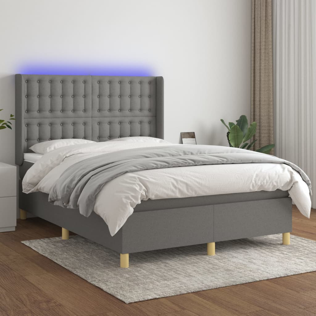 Sommier à lattes de lit matelas LED Gris foncé 140x200 cm Tissu