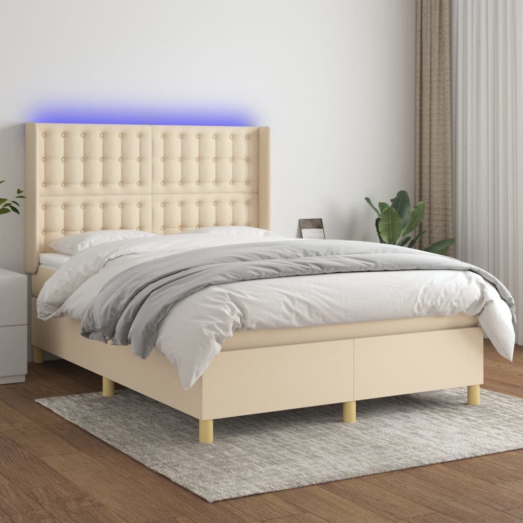 Lattenrostmatratze und LED-Creme-Stoff 140 x 200 cm