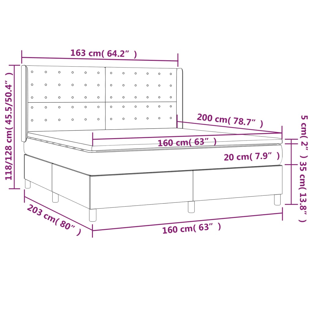 Sommier à lattes de lit matelas LED Gris clair 160x200 cm Tissu