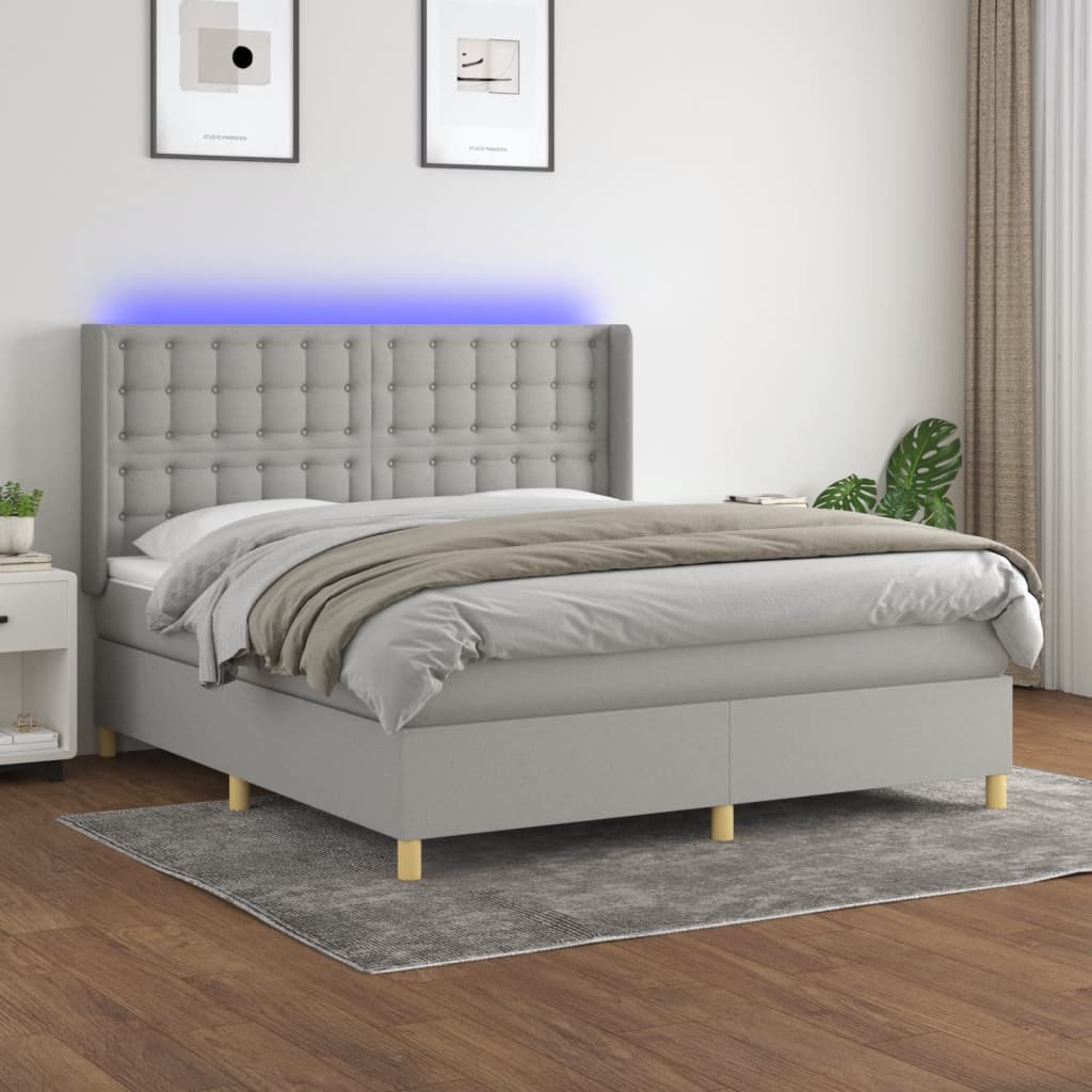 Sommier à lattes de lit matelas LED Gris clair 160x200 cm Tissu