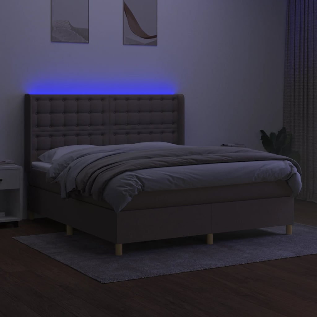 Sommier à lattes de lit matelas et LED Taupe 160x200 cm Tissu