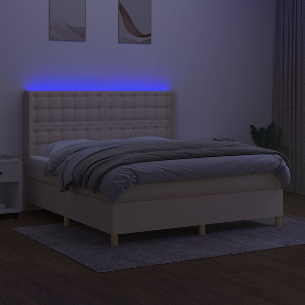 Lattenrostmatratze und LED-Creme-Stoff 160 x 200 cm