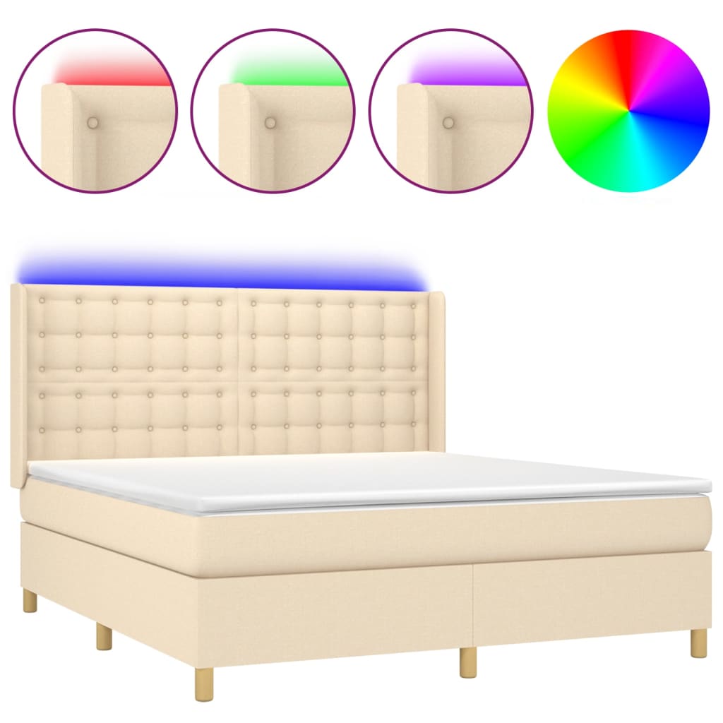 Sommier à lattes de lit matelas et LED Crème 180x200 cm Tissu