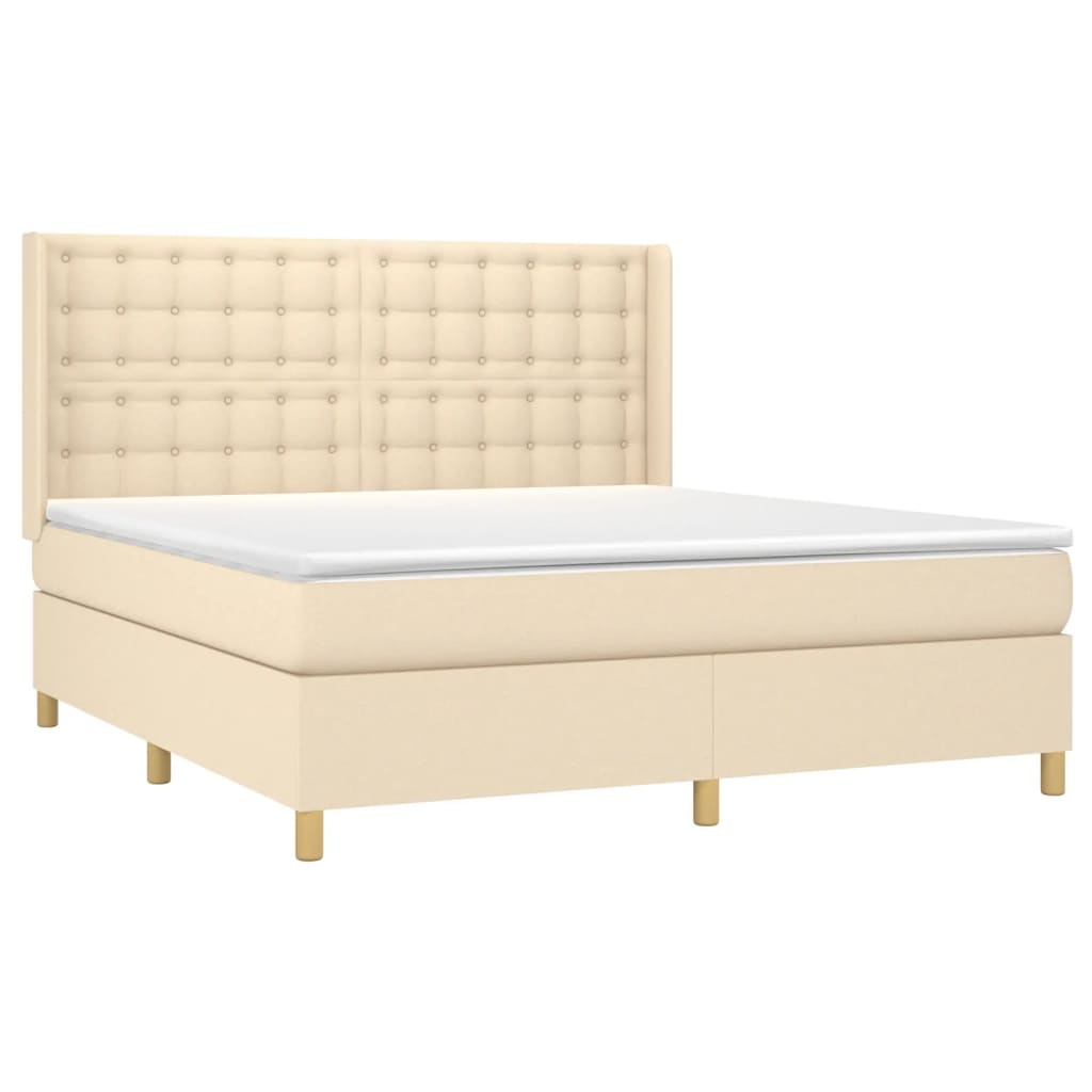 Sommier à lattes de lit matelas et LED Crème 180x200 cm Tissu