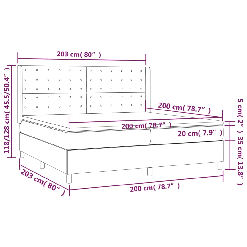 Lattenrostmatratze und LED Dunkelbraun 200x200 cm