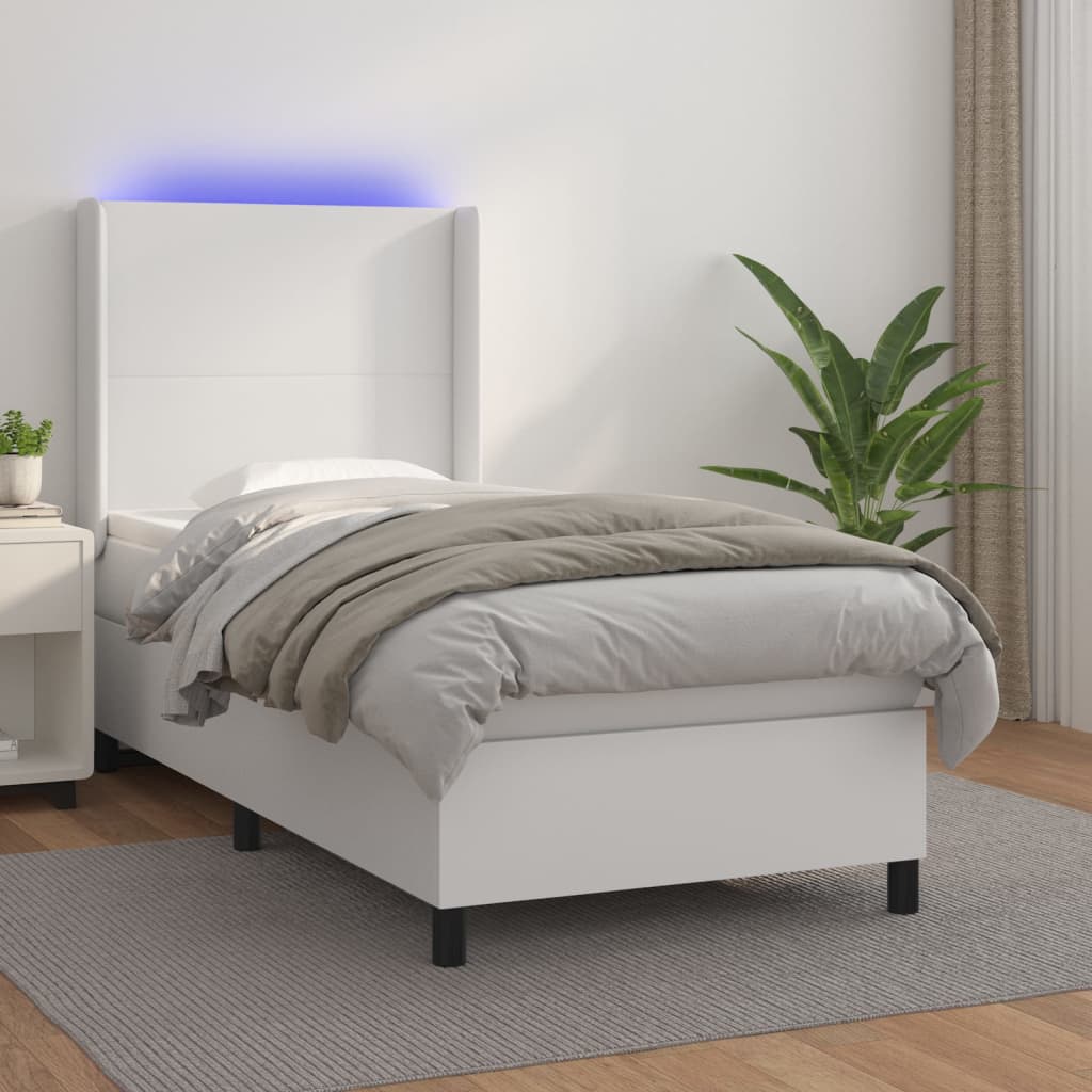 Sommier à lattes de lit matelas LED Blanc 90x190cm Similicuir