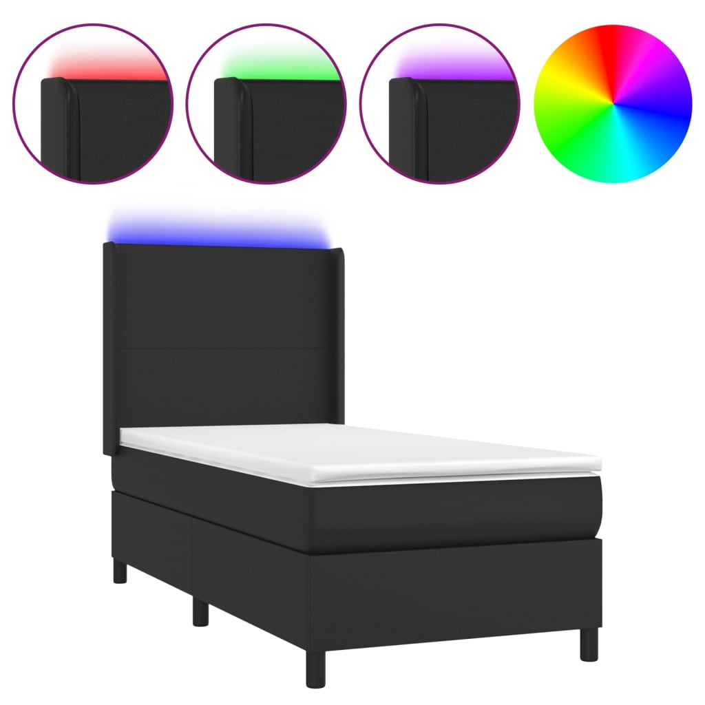 Sommier à lattes de lit matelas LED Noir 90x200 cm Similicuir