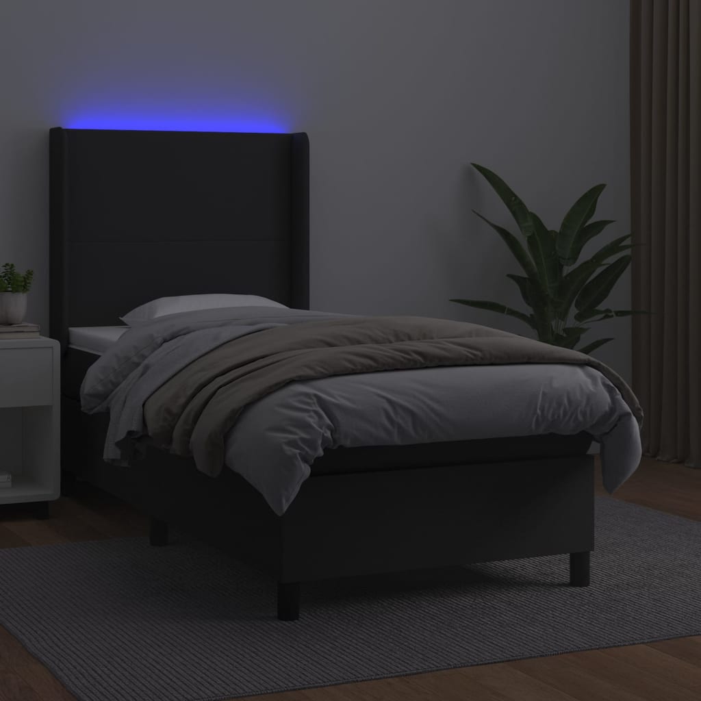 Sommier à lattes de lit matelas LED Noir 90x200 cm Similicuir