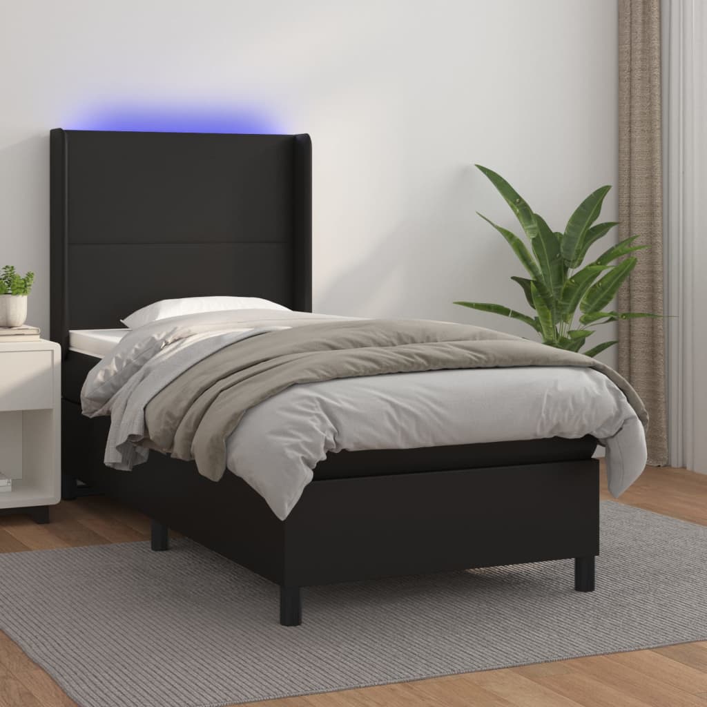 Sommier à lattes de lit matelas LED Noir 90x200 cm Similicuir