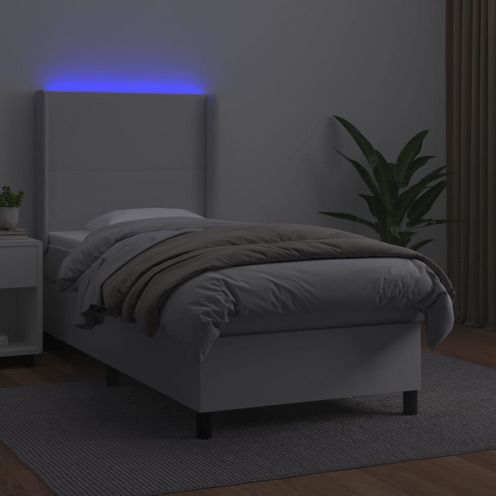 Sommier à lattes de lit matelas LED Blanc 90x200cm Similicuir