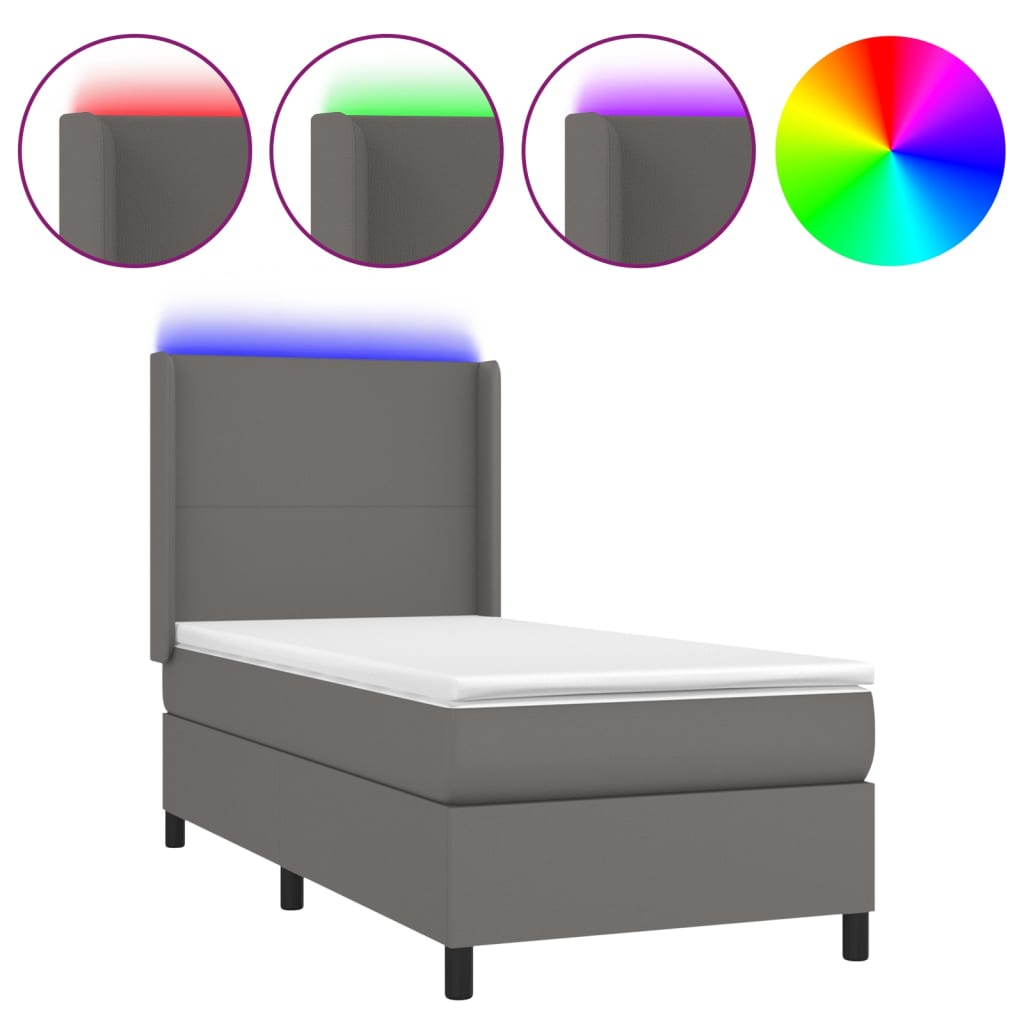 Sommier à lattes de lit matelas LED Gris 90x200 cm Similicuir