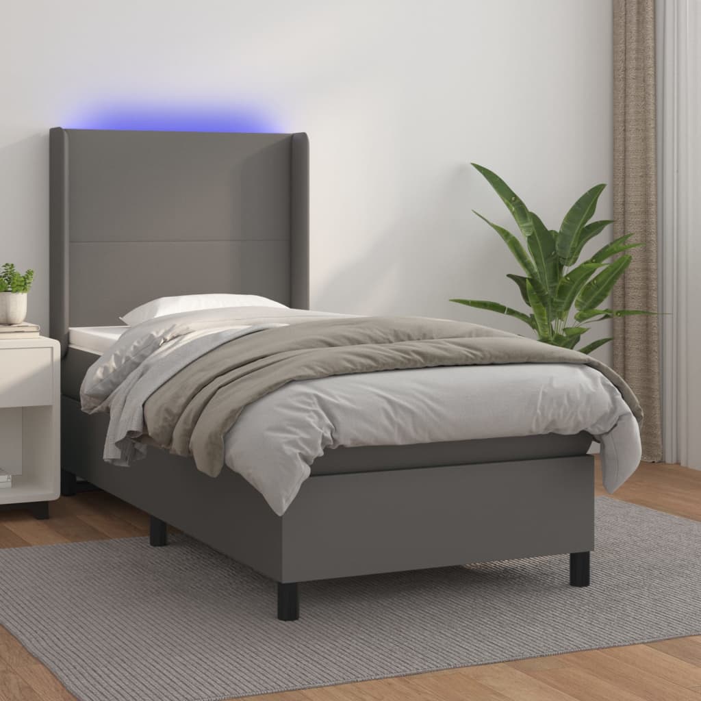 Sommier à lattes de lit matelas LED Gris 90x200 cm Similicuir