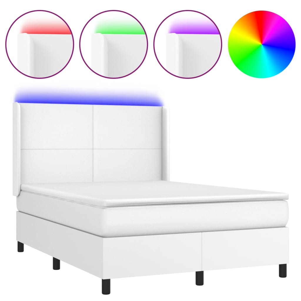 Sommier à lattes de lit matelas LED Blanc 140x190 cm Similicuir