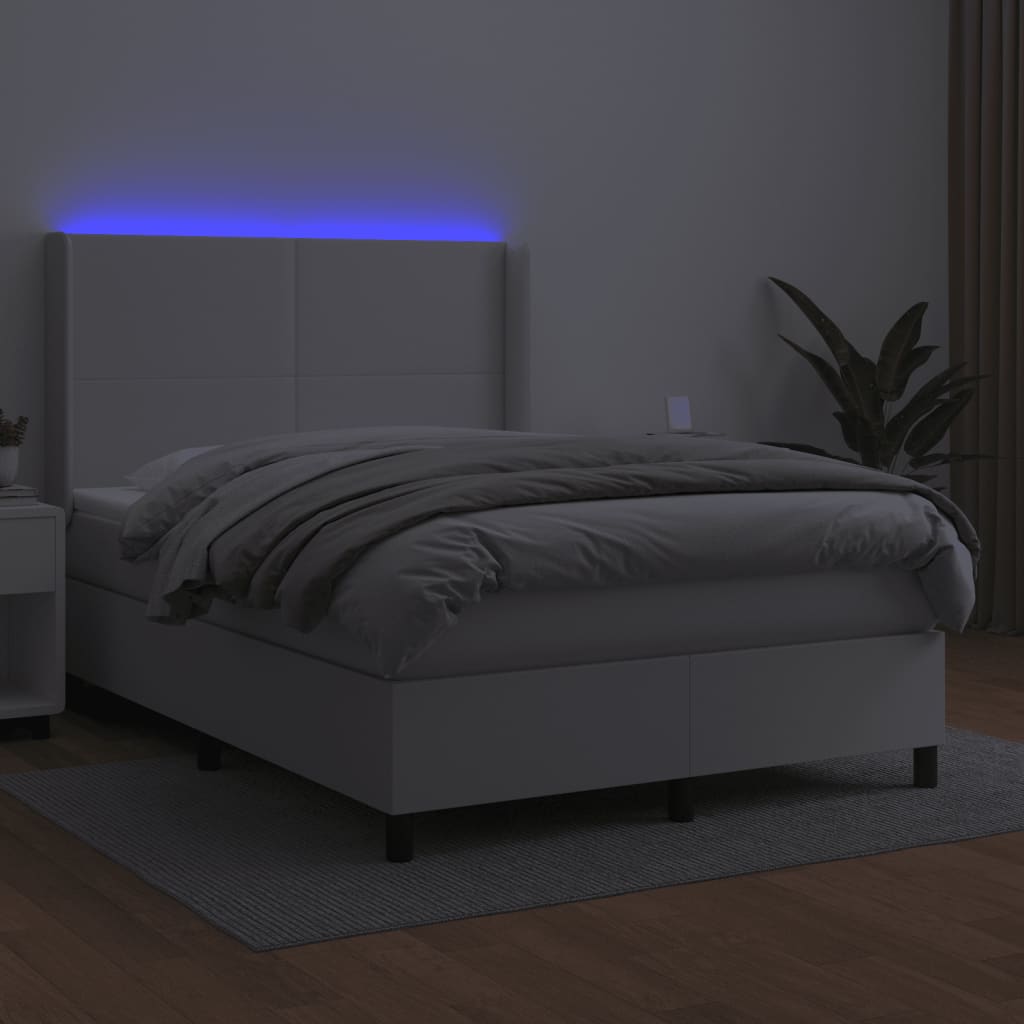 Sommier à lattes de lit matelas LED Blanc 140x190 cm Similicuir