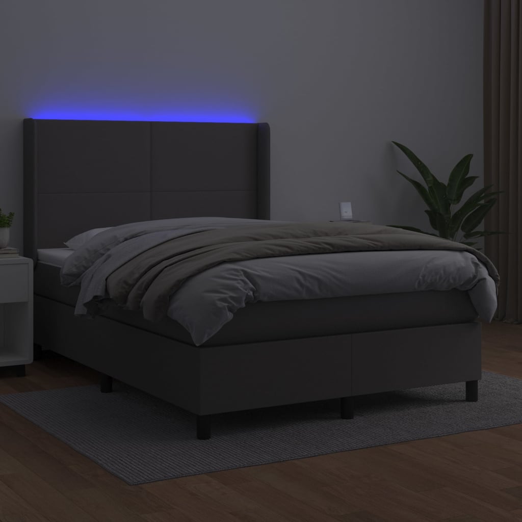 Sommier à lattes de lit matelas LED Gris 140x190cm Similicuir