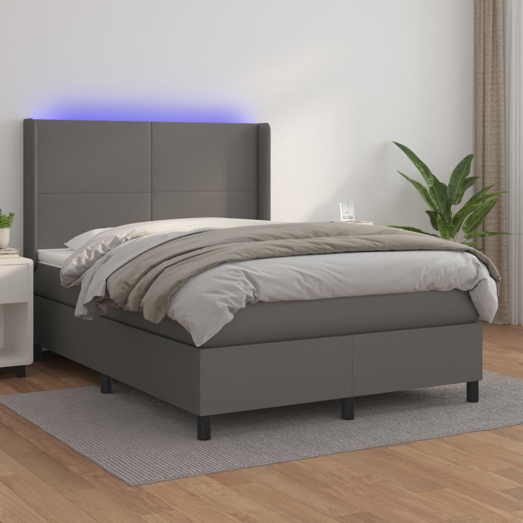 Sommier à lattes de lit matelas LED Gris 140x190cm Similicuir