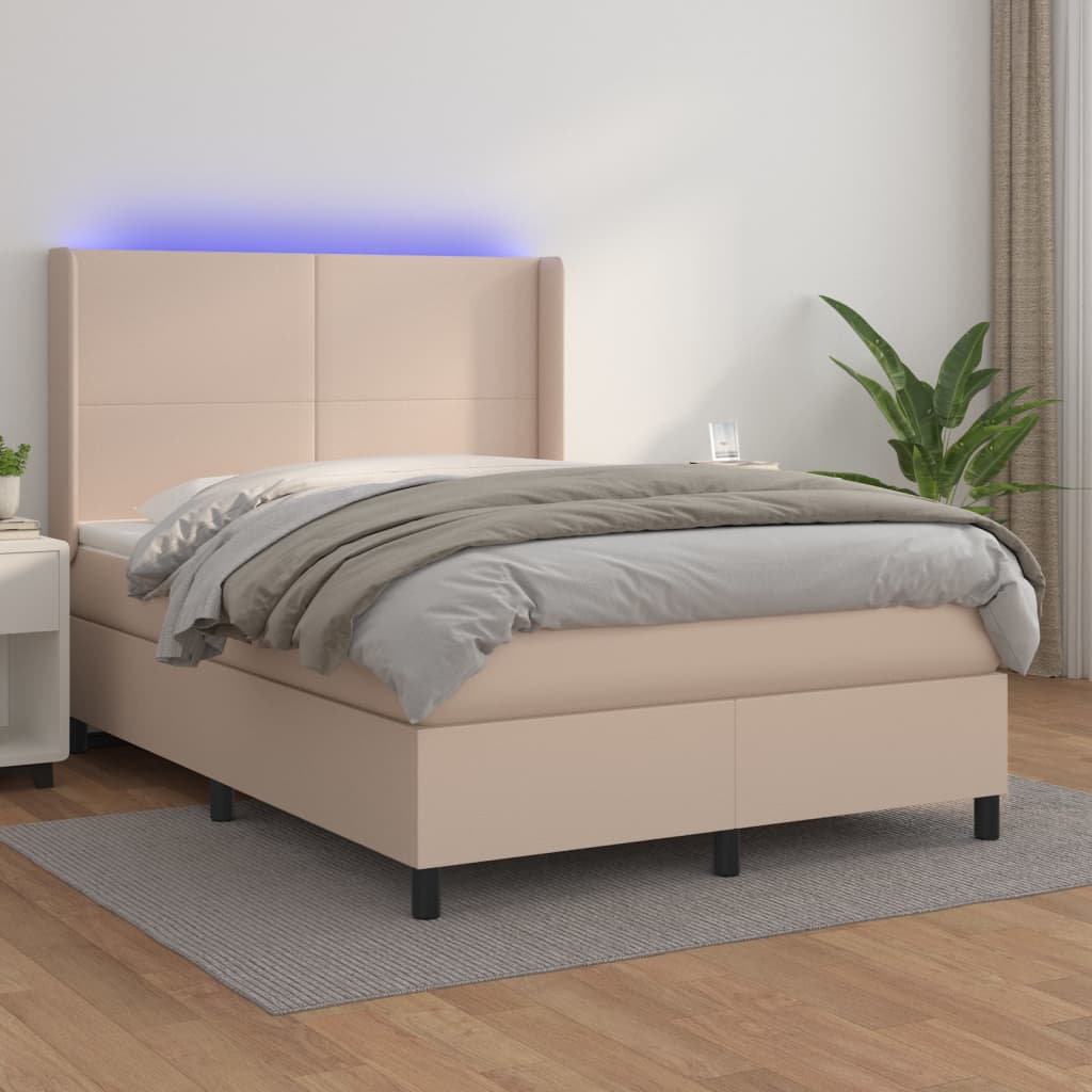 Cappuccino LED-Matratzenbett mit Lattenrost 140x190 cm