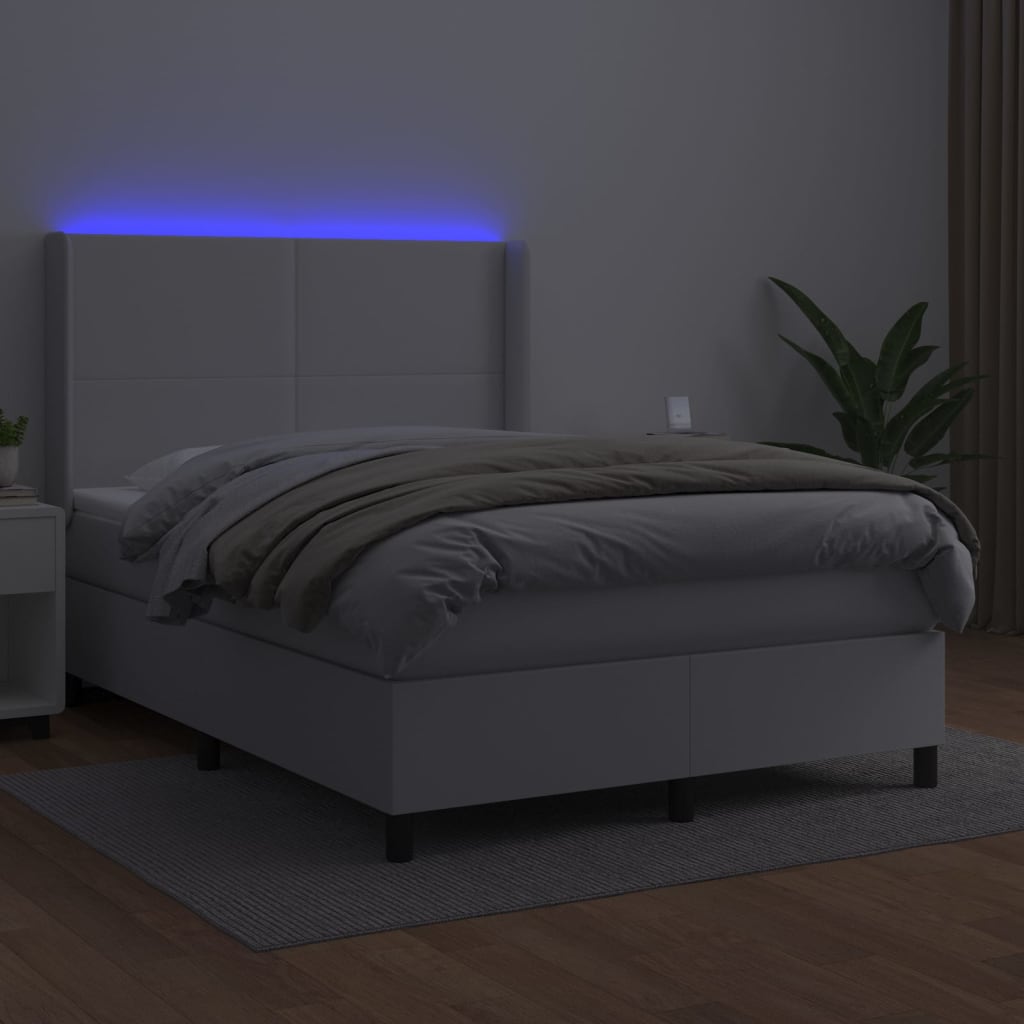 Sommier à lattes de lit matelas LED Blanc 140x200 cm Similicuir