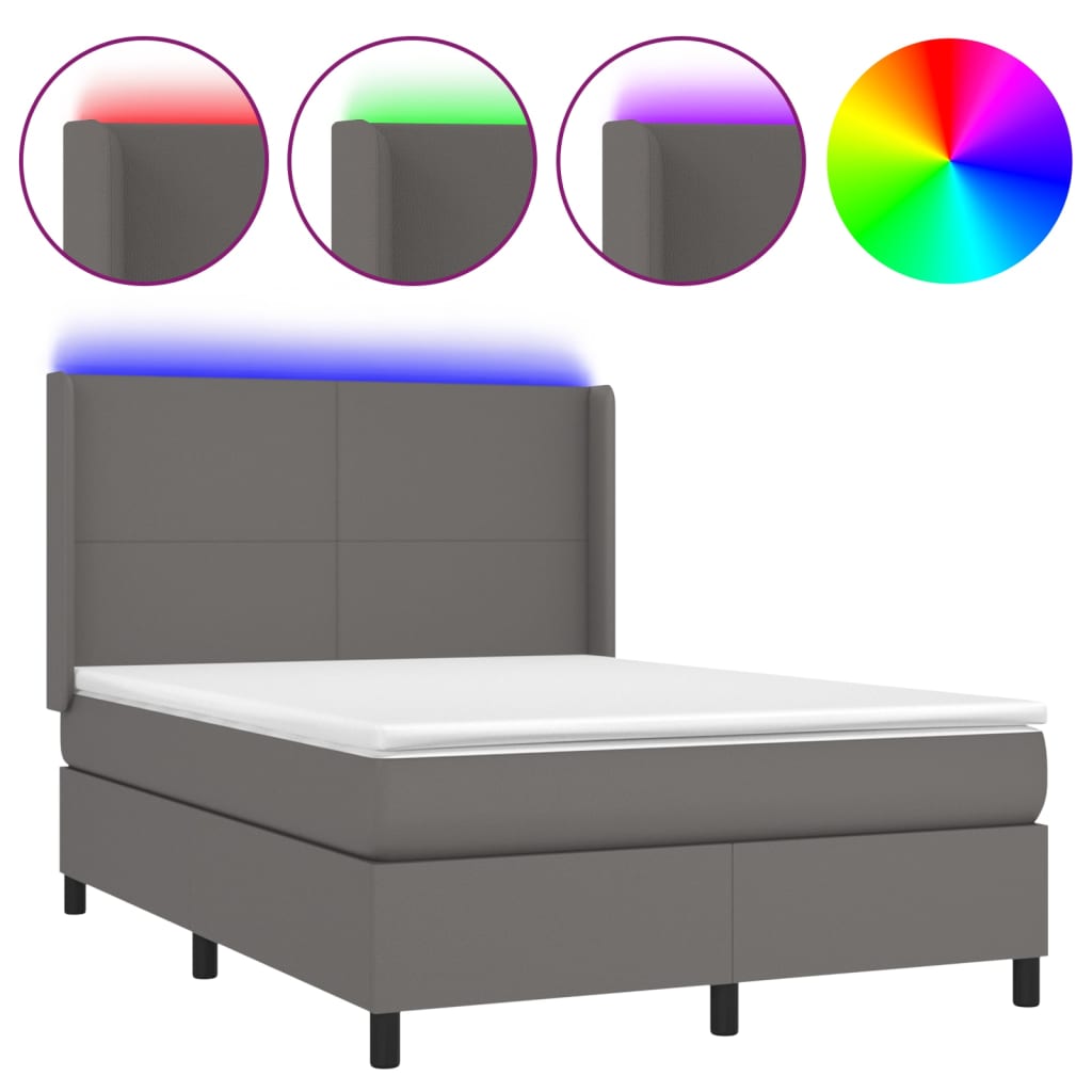 Sommier à lattes de lit matelas LED Gris 140x200 cm Similicuir